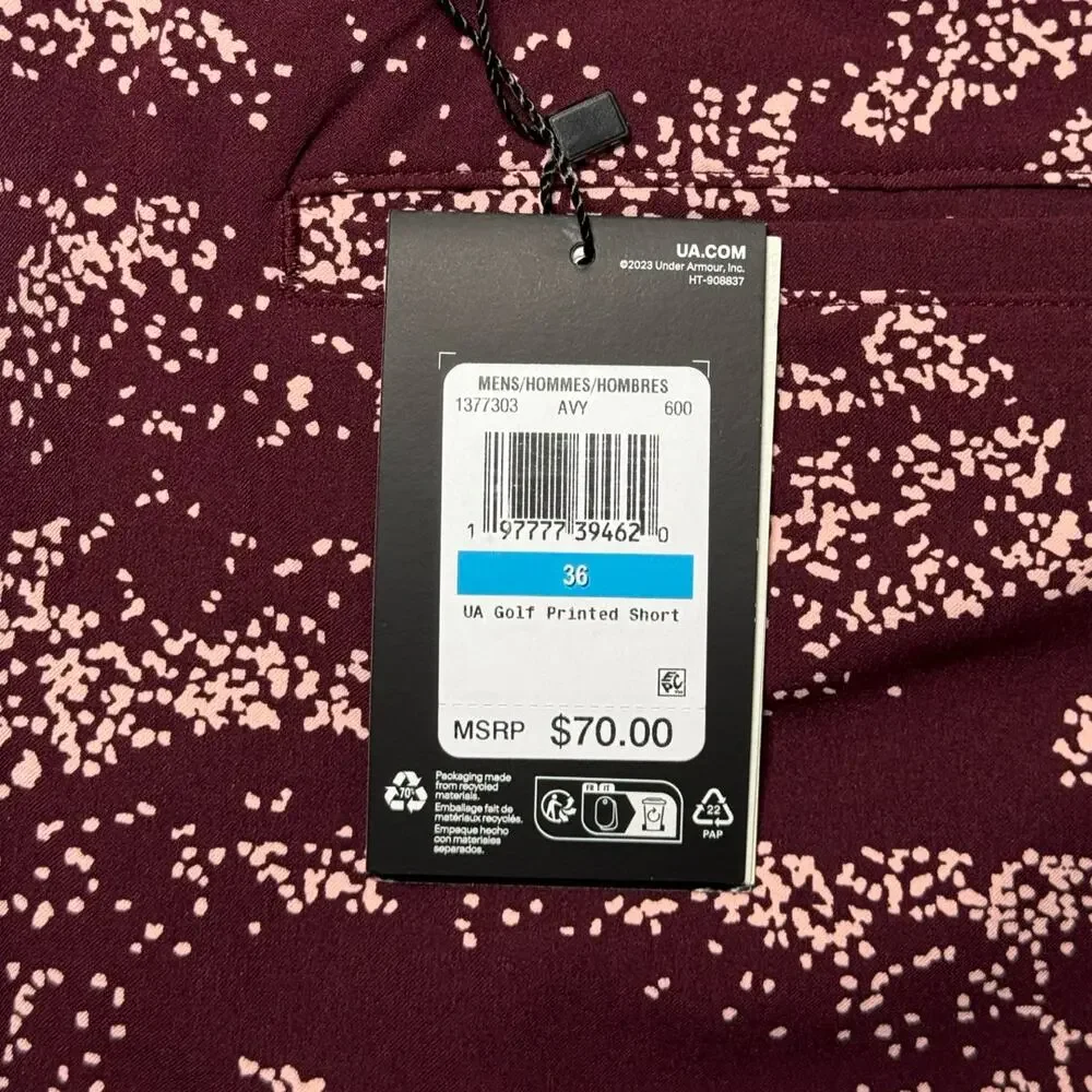 Under Armour UA Golf Printed Shorts Burgundy 36 NWT